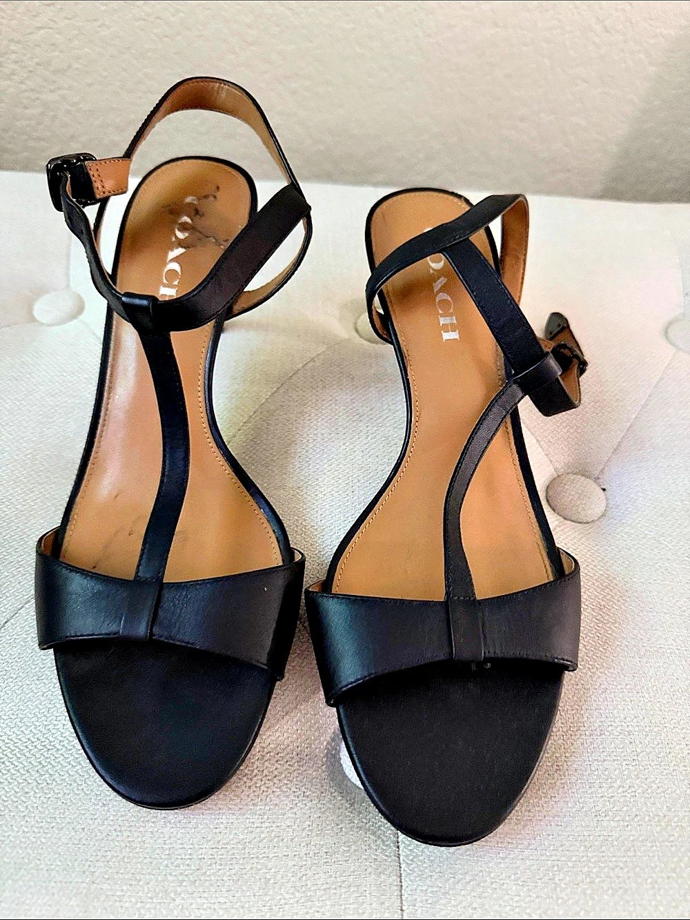 COACH Black & Brown Strappy Heeled Sandals